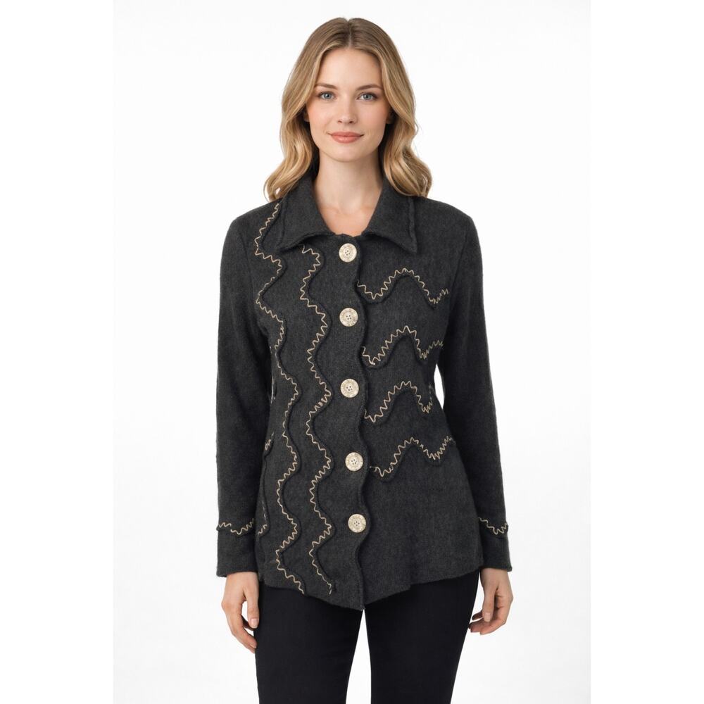 Persamen New York Asymmetrical Vintage Button Down Wool Cardigan Sweater Size S.